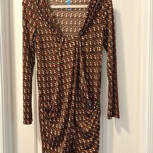BX B Relaxx Geometric Brown Dress Long Sleeve Size Medium